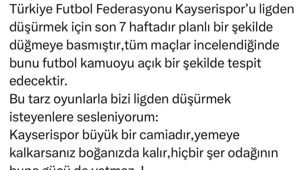 Vekil Ersoy, “Kayserispor’u yemeğe kalkarsanız boğazınızda kalır”